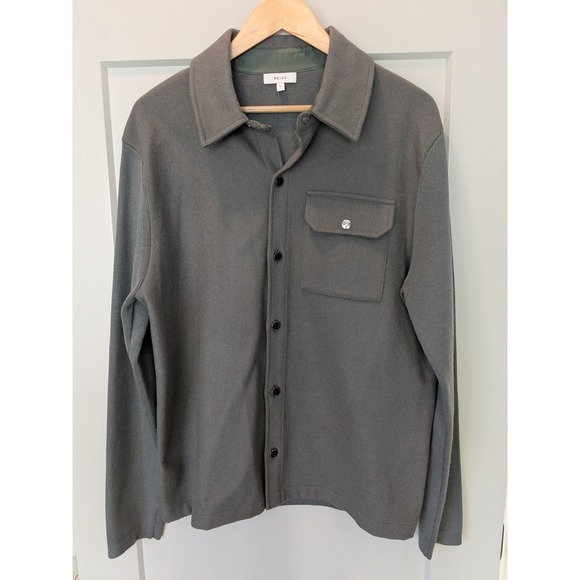 REISS‎ Olive Green Wool Blend Button Front Shirt Jacket Men's Size L